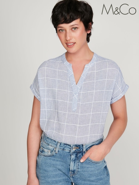M&Co Blue Petite Check Top (U69352) | €10