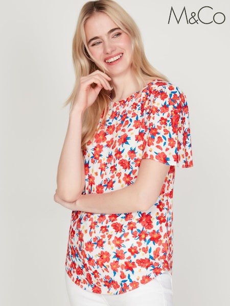 M&Co Red Zip Back Floral T-Shirt (U69354) | 11 €