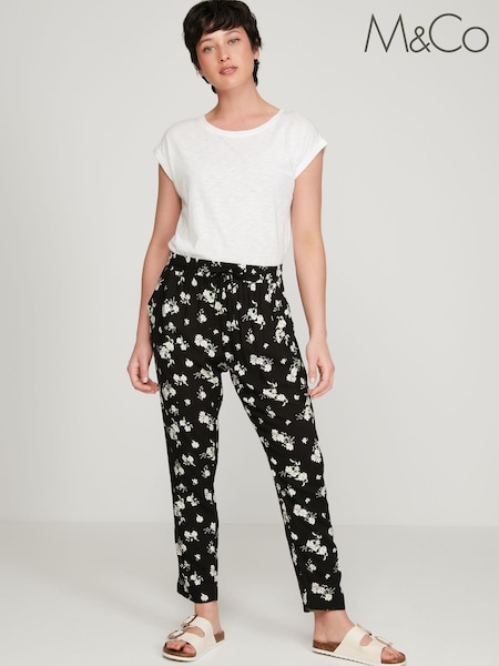 M&Co Petite Black Floral Print Trousers (U69362) | 13 €