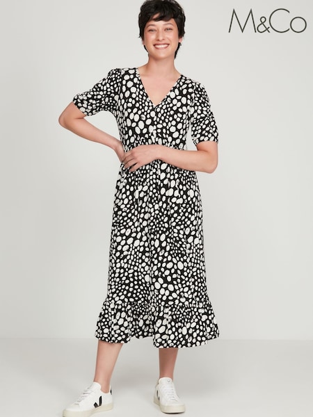 M&Co Petite Natural Spot Print Tiered Midi Dress (U69371) | €21.50