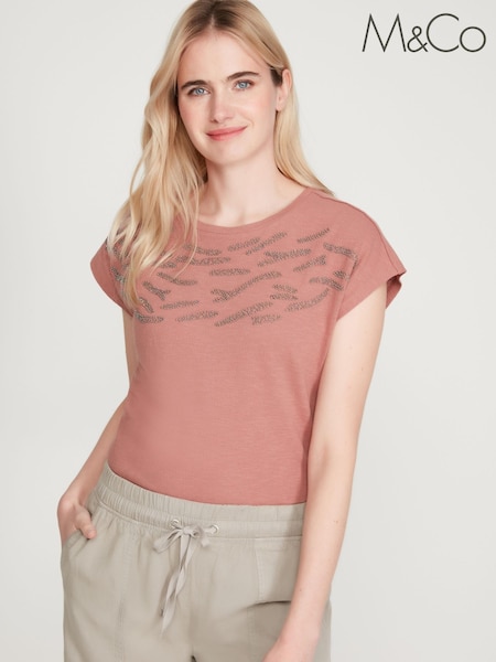 M&Co Red Beaded Cotton T-Shirt (U69535) | €7