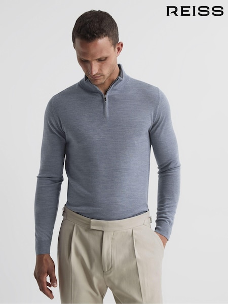 Reiss Denim Melange Blackhall Merino Wool Zip Neck Jumper (U70195) | €28