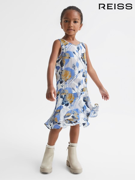 Reiss Blue Print Mia 4-9 yrs Printed Dress With Crew Neck Jumper (U70747) | € 80