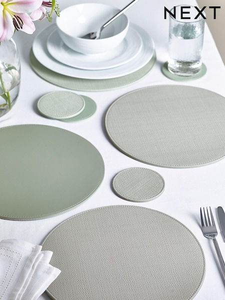 Set of 4 Sage Green Reversible Faux Leather Placemats and Coasters Set (U70852) | $39