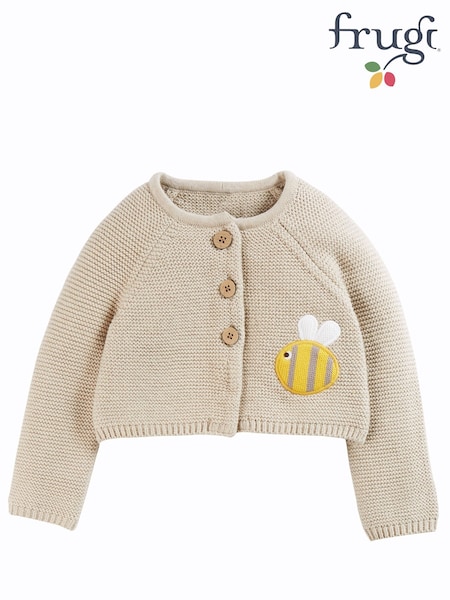 Frugi Neutral Beige Cute As A Button Baby Knitted Cardigan (U71197) | 48 €