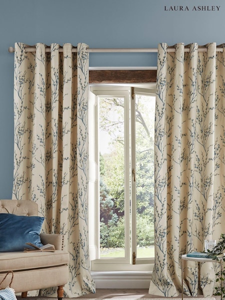 Laura Ashley Seaspray Blue Pussy Willow Eyelet Eyelet Lined 100% Cotton Curtains (U71455) | LEI 447 - LEI 1,527