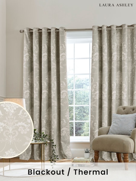 Laura Ashley Natural Josette Blackout Lined 100% Cotton Eyelet Curtains (U71456) | €108 - €396