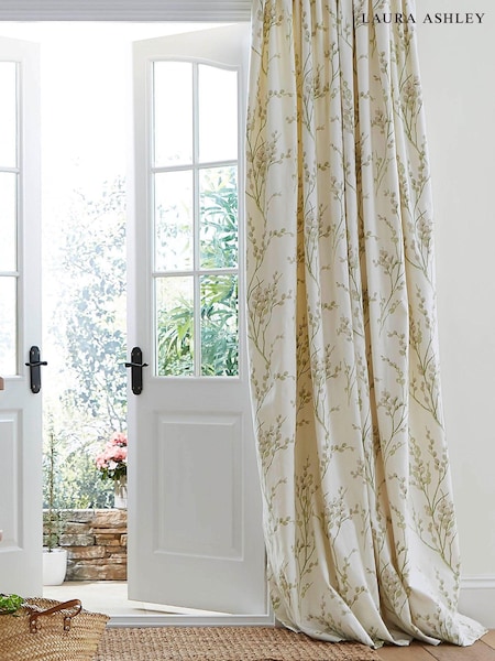 Laura Ashley Off-White Hedgerow Pussy Willow Lined Pencil Pleat Curtains (U71782) | $90