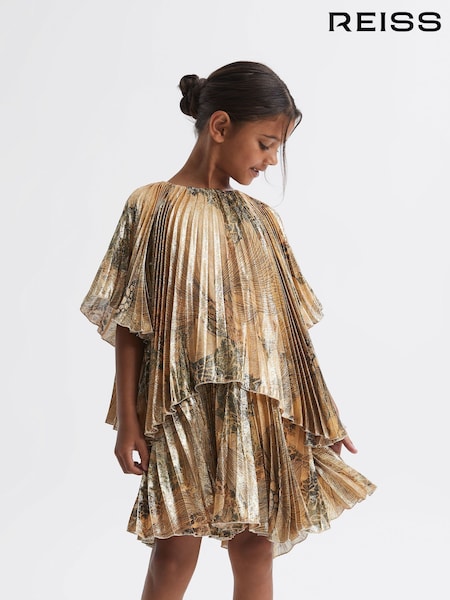 ذهبي - فستان بطبقات وثنيات معدنية من Reiss Rhea