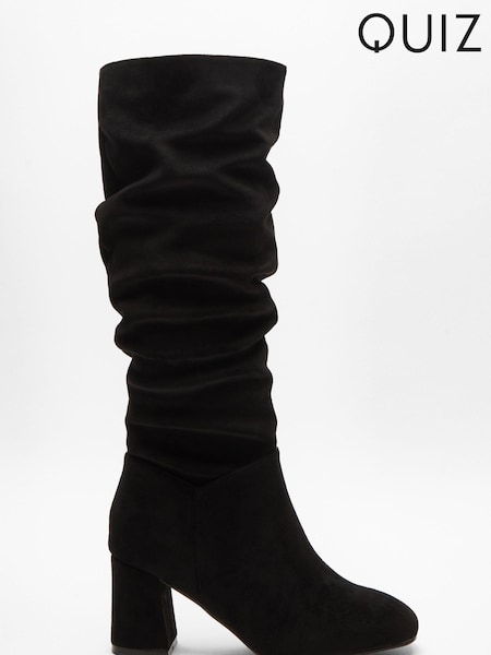 Quiz Black Ruched Block Heel Knee High Boots (U71879) | €27