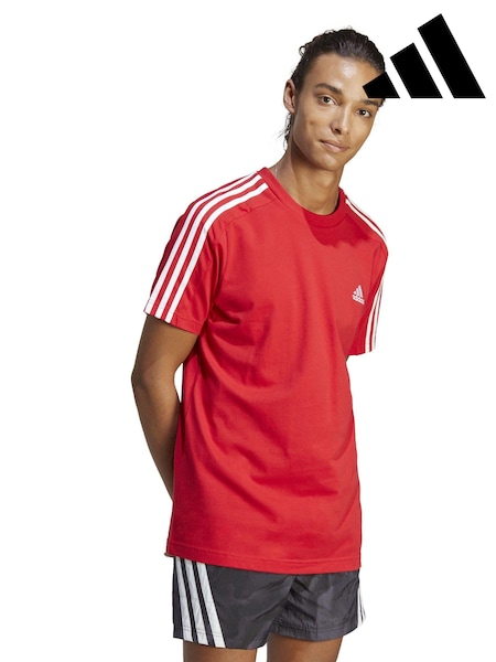 adidas Red Essentials Single Jersey 3-Stripes 100% Cotton T-Shirt (U71894) | €15