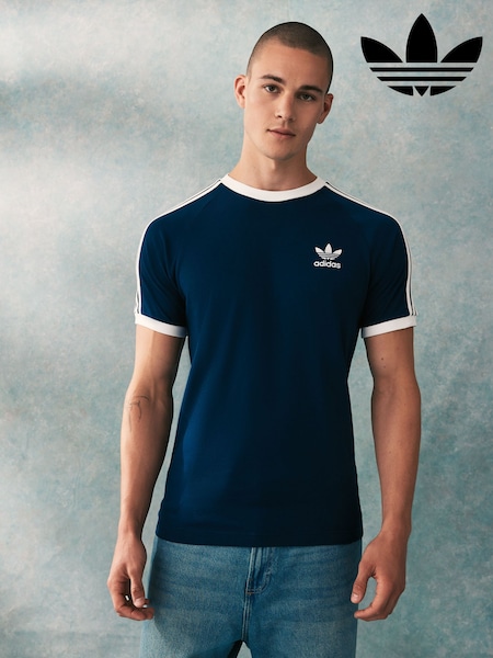 adidas Blue Navy Adicolor Classics 3-Stripes 100% Cotton T-Shirt (U71919) | ₪141