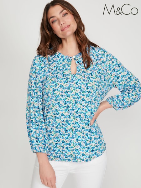 M&Co Blue Ditsy Print Collar Top (U72082) | €13