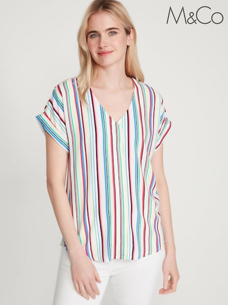 M&Co White Stripe V-Neck Shirt (U72083) | 11 €