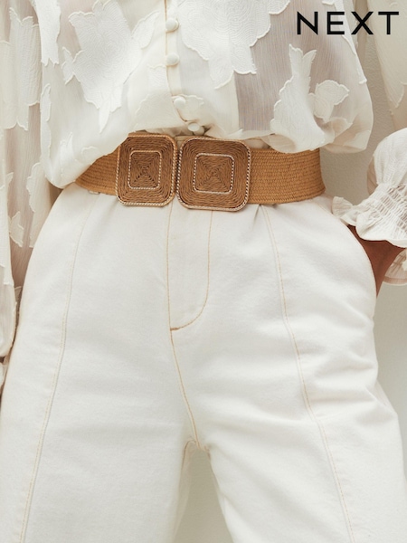 Natural Square Buckle Wide Raffia Belt (U72702) | AED76