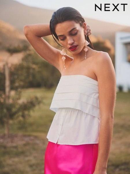 White Bandeau 100% Cotton Poplin Top (U72709) | €8