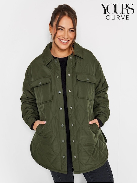 Yours Curve Green Light Weight Short Quilted Jacket (U72738) | €25