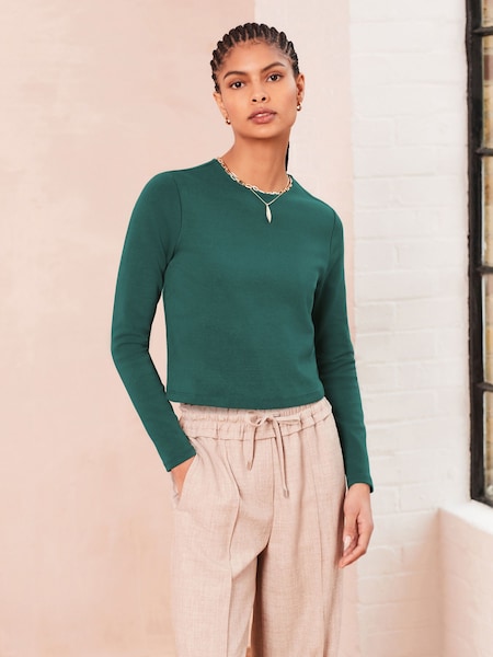 Green Double Layer Ribbed Long Sleeve Crew Neck Top (U72890) | €8