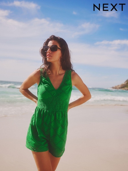 Green V-Neck Crochet Playsuit (U72901) | €15