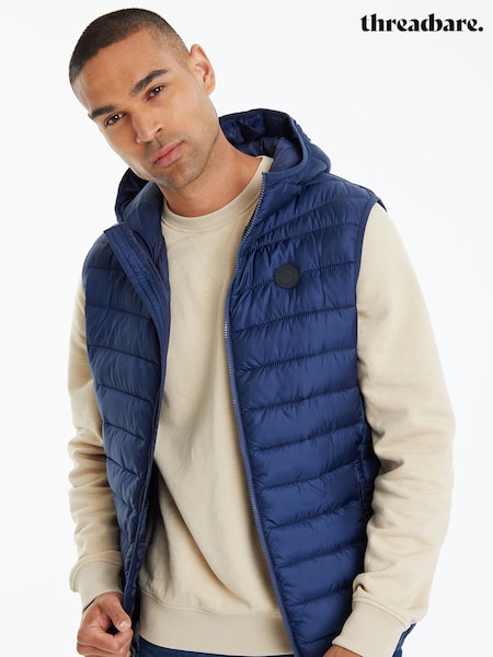 Threadbare Blue Matte Finish Padded Hooded Gilet (U72929) | AZN 103