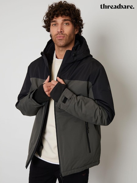 Threadbare Black/Khaki Green Showerproof Microfleece Lined Hooded Two-Tone Ski Jacket (U72935) | AED262