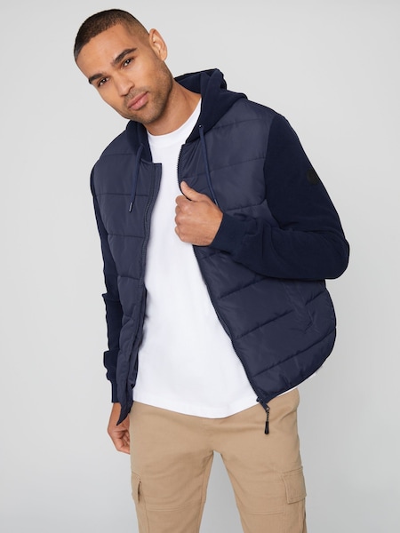 Bleumarin - Threadbare Padded Contrast Sleeve Cu glugă Jachetă (U72951) | 188 LEI
