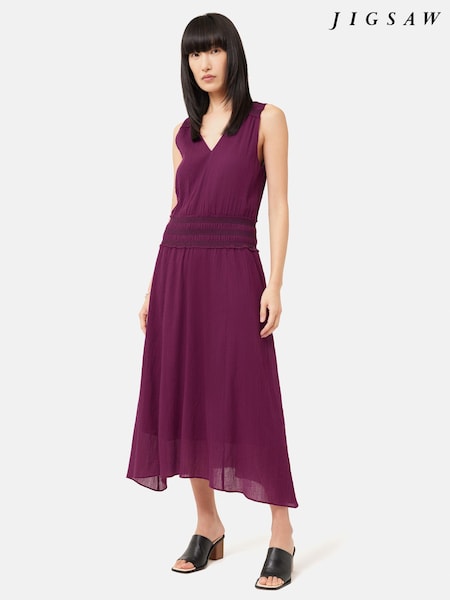 Jigsaw Purple Cotton Crinkle Smocked Dress (U73149) | €102