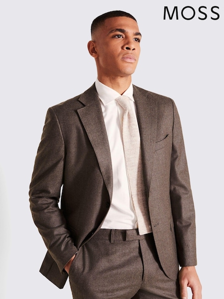 MOSS x Barberis Brown Tailored Fit Plain Flannel Suit Jacket (U73551) | €147