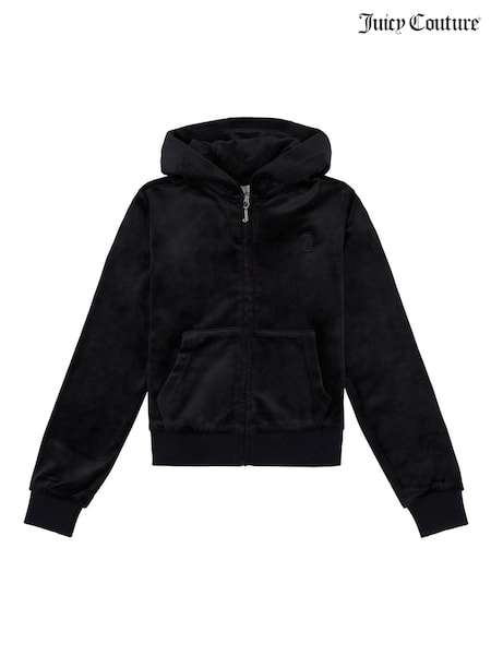 Negru - Juicy Couture Tonal Embro Velour Zip Thru Hoodie (U74160) | 214 LEI - 279 LEI