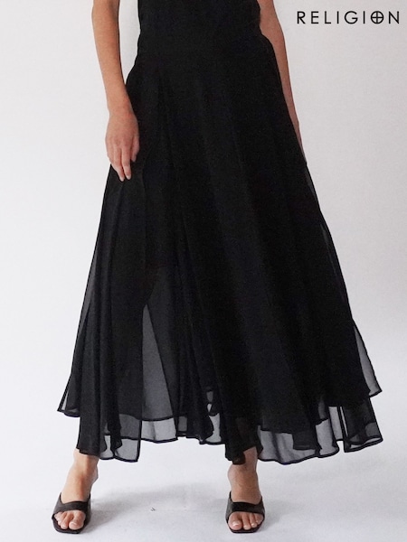 Religion Black Eligion Floaty Sheer Multi Layered Olsen Maxi Skirt (U74381) | €135