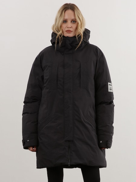 Religion Black Oversized Hooded Puffa Coat with Branding (U74409) | €95