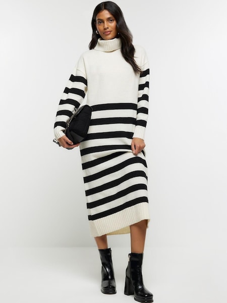 River Island Cream Stripe Roll Neck Midi Dress (U74485) | €34