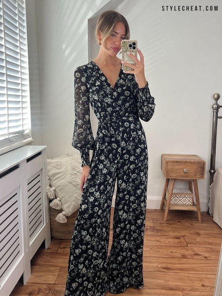 Черный в цветочек - Style Cheat Carly Wide Leg Wrap Jumpsuit (U74658) | €24