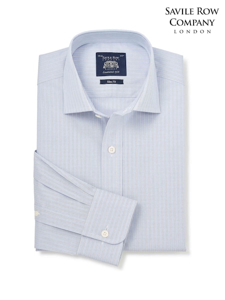 Azul - Regular Savile Row Company Slim Fit Striped Pinpoint Cotton Single Cuff Formal Shirt