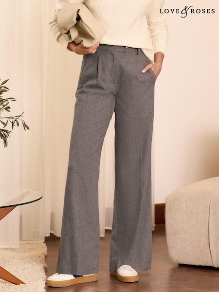 Love & Roses Premium Brushed Flannel Wide Leg Trousers With Wool (U74699) | ‏231‏₪