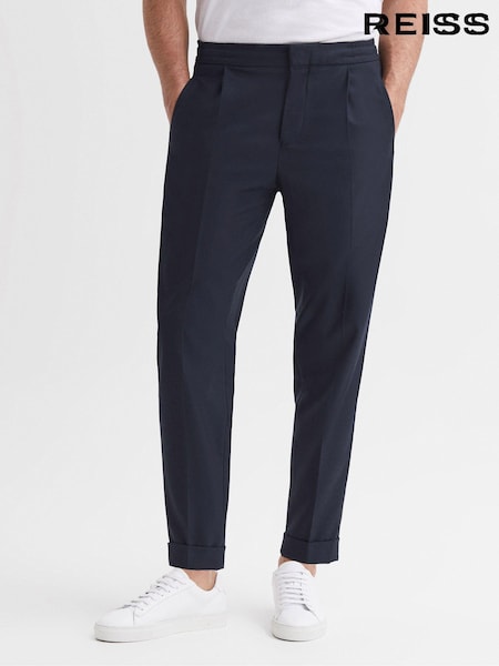 Reiss Navy Brighton Relaxed Drawstring Trousers with Turn-Ups (U74734) | €195