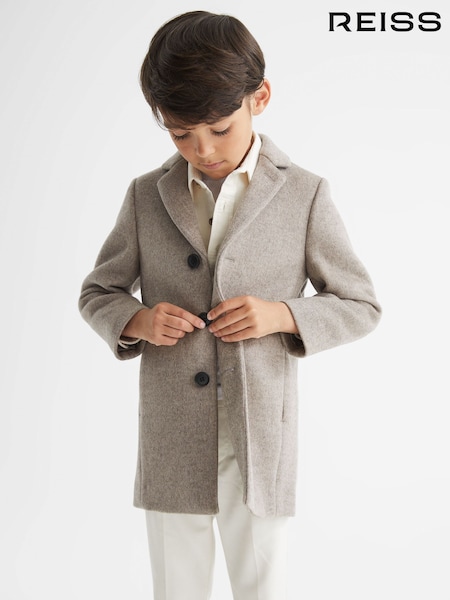 Reiss Oatmeal Gable Single Breasted Overcoat (U74840) | AED778