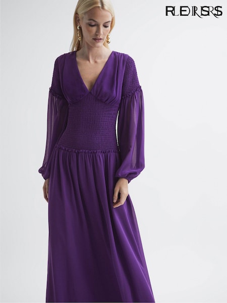 Florere Plunge Neck Shirred Maxi Dress (U74931) | €329