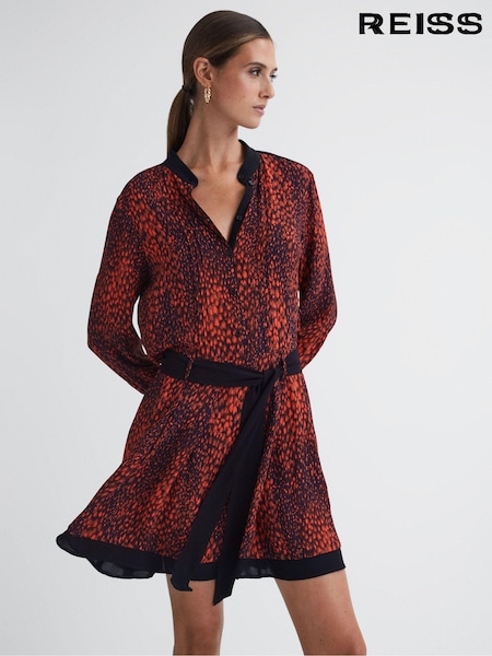 Reiss Red Kinsey Animal Print Belted Mini Dress (U74953) | €80