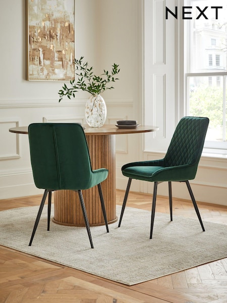 Set of 2 Soft Velvet Emerald Green Hamilton Black Leg Quilted Dining Chairs (U75007) | €320