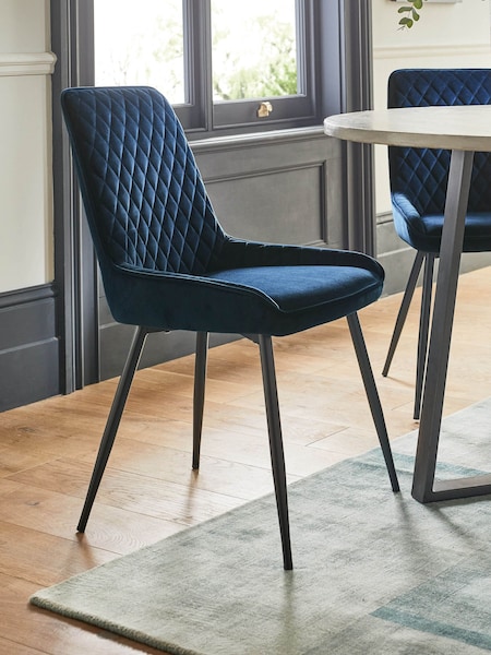 Set of 2 Soft Velvet Navy Blue Hamilton Black Leg Quilted Dining Chairs (U75009) | €320