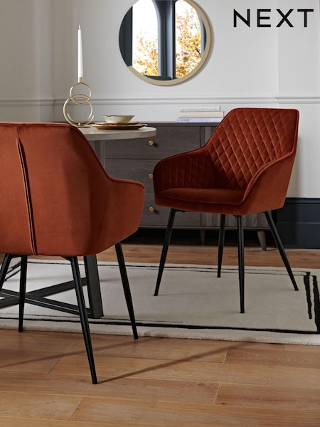Set of 2 Solft Velvet Rust Brown Hamilton Black Leg Quilted Dining Chairs (U75067) | €380