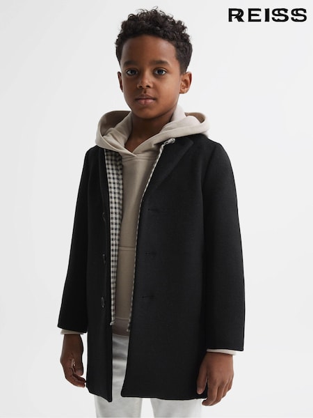 Reiss Black Gable 3-9 yrs Single Breasted Epsom Overcoat (U75093) | €129