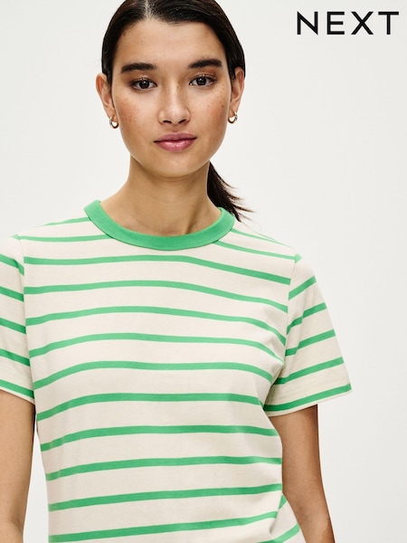 Green Stripe Essential Pure Cotton Short Sleeve Crew Neck T-Shirt (U75189) | €4.50