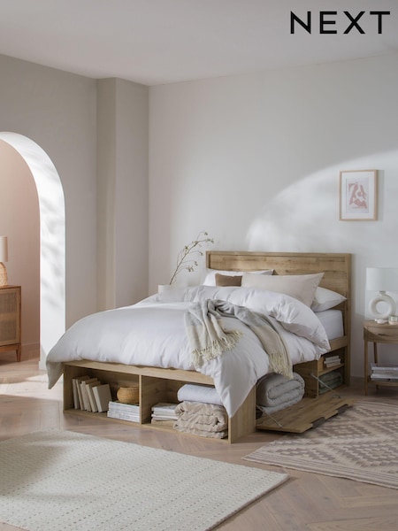 Light Oak Effect Bronx Platform Bed Frame with Storage (U75261) | €950 - €1,075