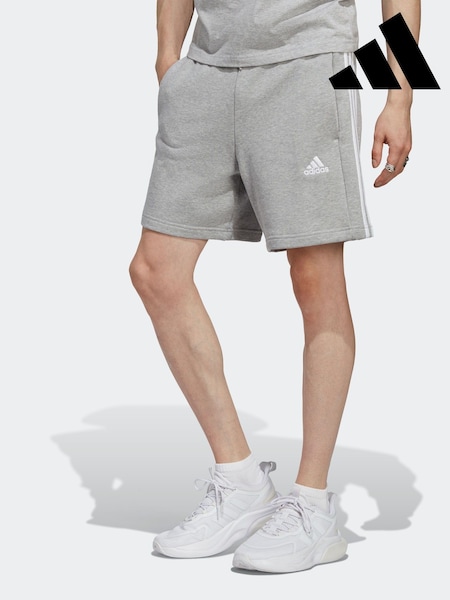adidas Grey Essentials French Terry 3-Stripes 100% Cotton Shorts (U75295) | AED73