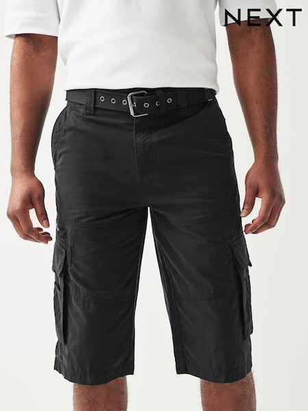 Black Long Length Belted Cargo Shorts (U75313) | R$ 335