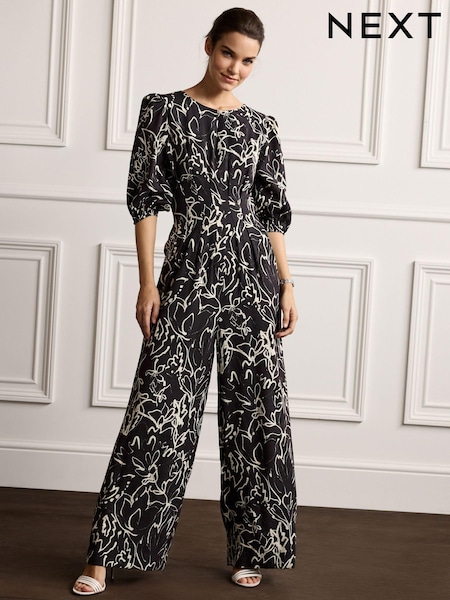 Черный/Светло-бежевый - Abstract Print Jumpsuit (U75523) | €11