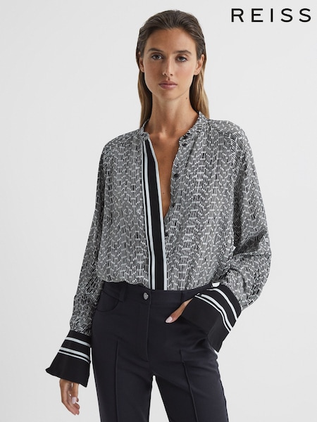 Reiss Navy Ivy Bead Print Blouse (U75598) | €95