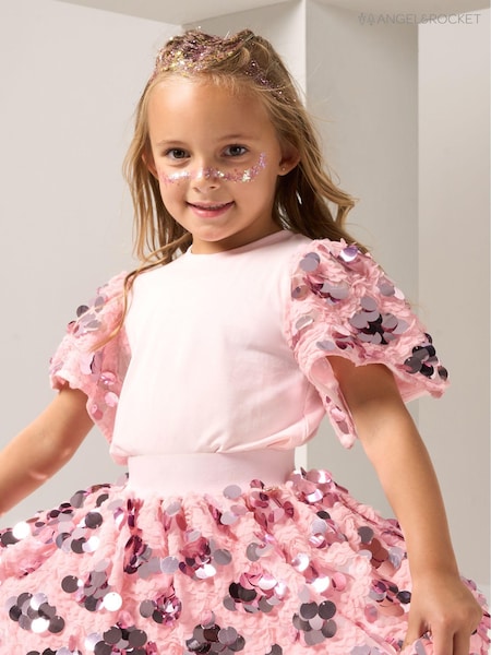 Angel & Rocket Pink Freya Sequin Sleeve T-Shirt (U75720) | €13 - €15.50